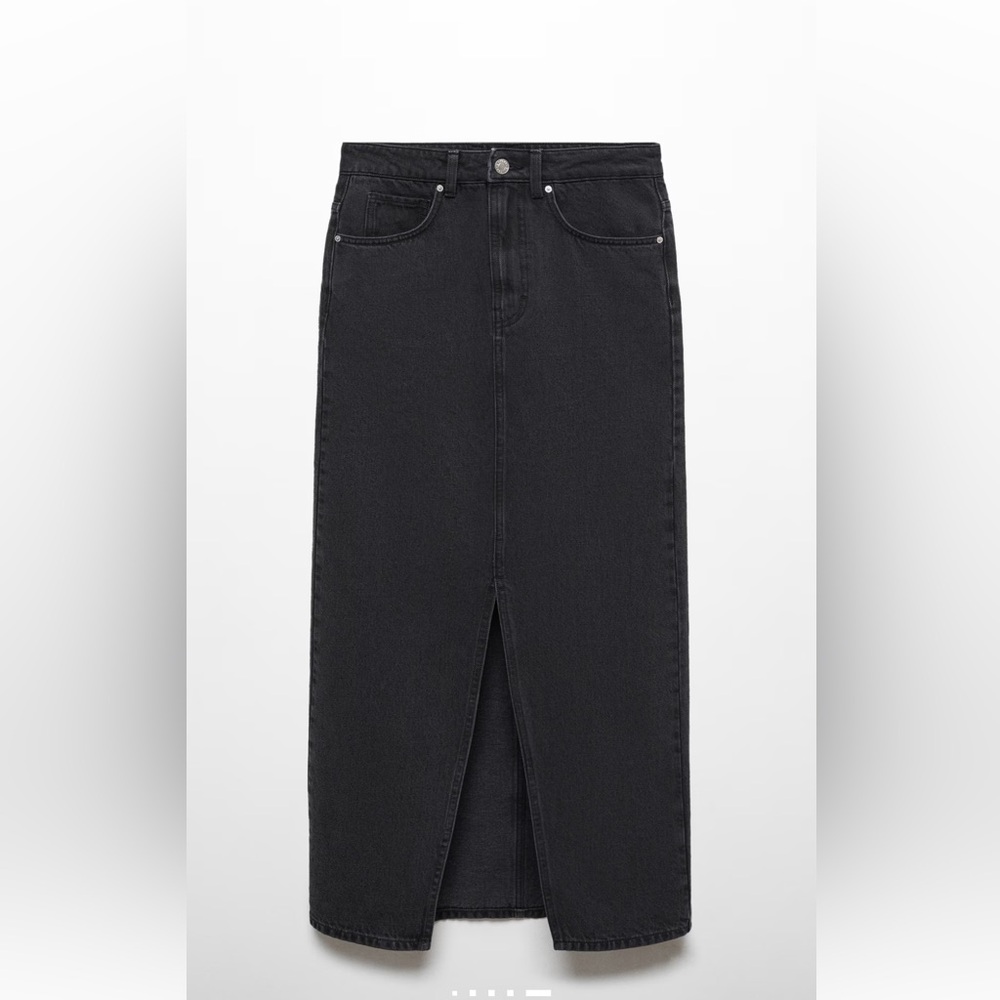 Mango Black Midi Denim Skirt with Front Slit